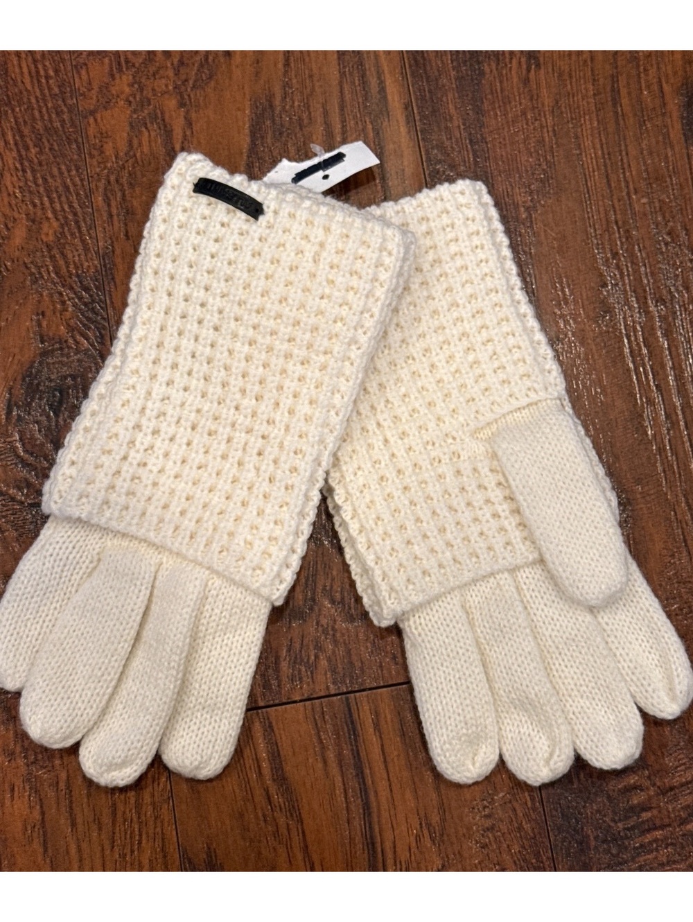 ALLSAINTS Cream White Traveling Rib Foldover Cuff Knit Gloves Wool Blend